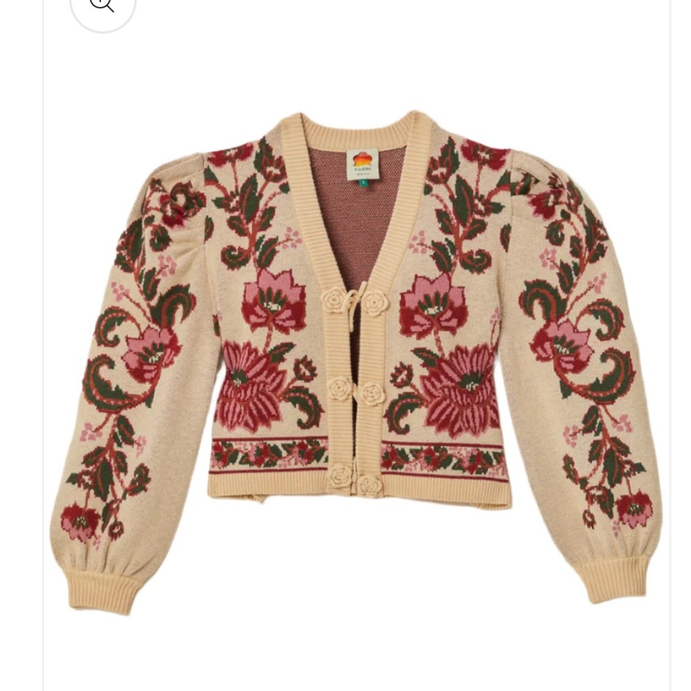 Farm Rio Knit Balloon Sleeve Cardigan in Ravenala Off-White NWT